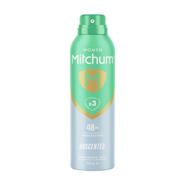 MITCHUM UNSCENTED 48H moterų purškiamasis dezodorantas antiperspirantas, 200 ml