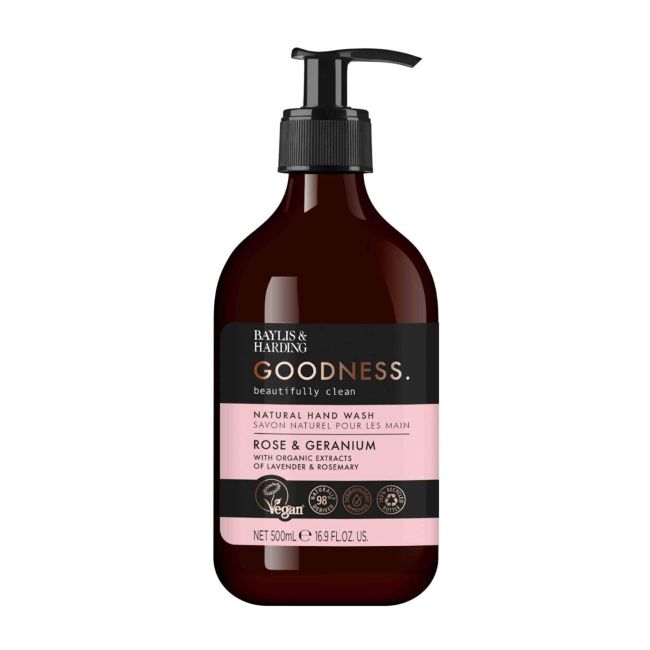 BAYLIS & HARDING GOODNESS ROSE & GERANIUM rankų prausiklis, 500 ml