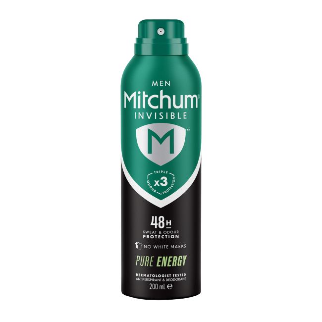 MITCHUM INVISIBLE MEN PURE ENERGY 48H purškiamasis antiperspirantas dezodorantas, 200 ml