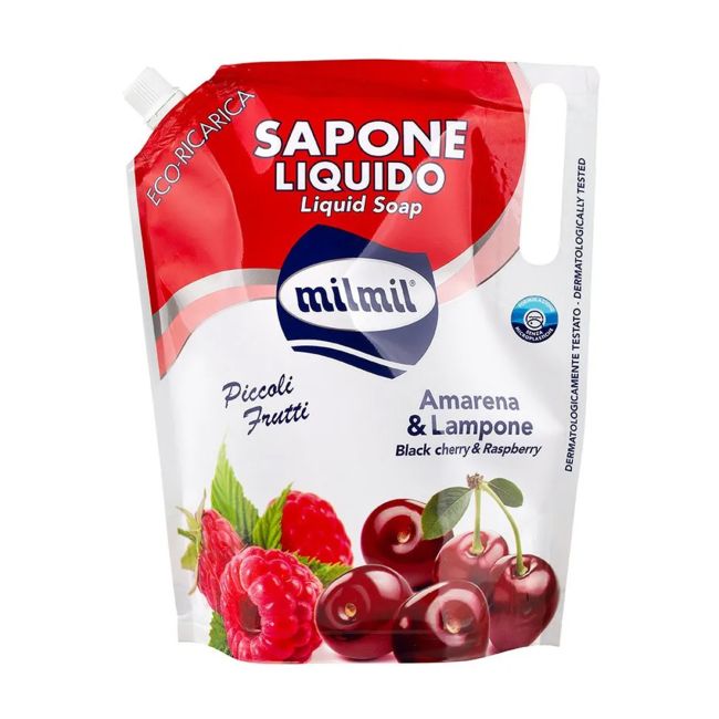 MIL CHERRY & RASPBERRY skystojo muilo papildymas, 900 ml