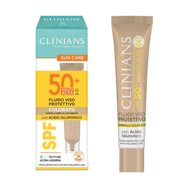 CLINIANS SUN CARE SPF50+ atspalvį suteikiantis, apsauginis veido fluidas, 40 ml