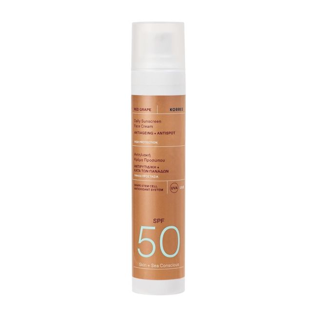 KORRES RED GRAPE DAILY SUNSCREEN SPF50 apsauginis veido kremas nuo saulės, 50 ml