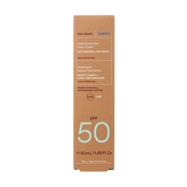 KORRES RED GRAPE DAILY SUNSCREEN SPF50 apsauginis veido kremas nuo saulės, 50 ml