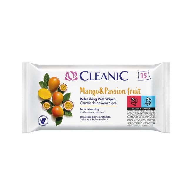 CLEANIC MANGO & PASSION FRUIT drėgnos servetėlės (15 vnt.)