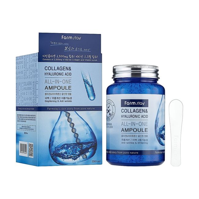 FARMSTAY COLLAGEN & HYALURONIC ACID ALL-IN-ONE veido serumas, 250 ml
