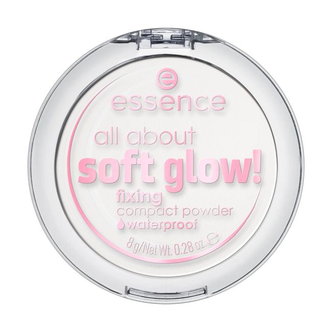 ESSENCE ALL ABOUT SOFT GLOW! vandeniui atspari fiksuojamoji kompaktinė pudra, 8 g