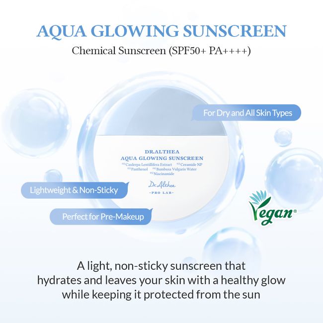 DR.ALTHEA AQUA GLOWING SUNSCREEN SPF50 apsauginis veido kremas nuo saulės, 45 ml