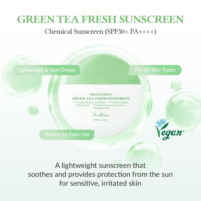 DR.ALTHEA GREEN TEA FRESH SUNSCREEN SPF50 apsauginis veido kremas nuo saulės, 45 ml