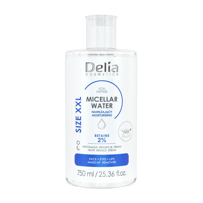 DELIA YOU DEFINE BETAINE 2% micelinis vanduo veido, akių ir lūpų makiažui valyti, 750 ml