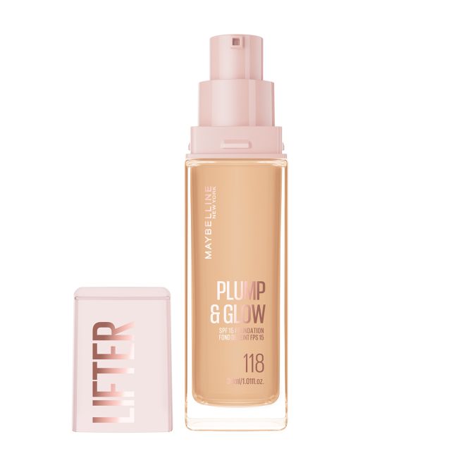 MAYBELLINE NEW YORK PLUMP & GLOW SPF15 makiažo pagrindas, 30 ml