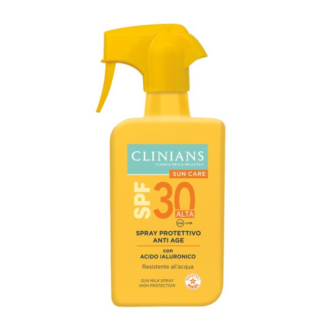 CLINIANS SPF 30 ANTI AGE purškiamasis apsauginis pienelis nuo saulės, 250 ml