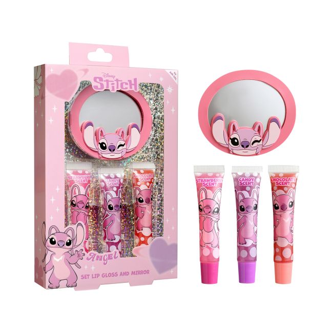 DISNEY STITCH ANGEL lūpų blizgiai (3 x 7,5 ml) + veidrodėlis