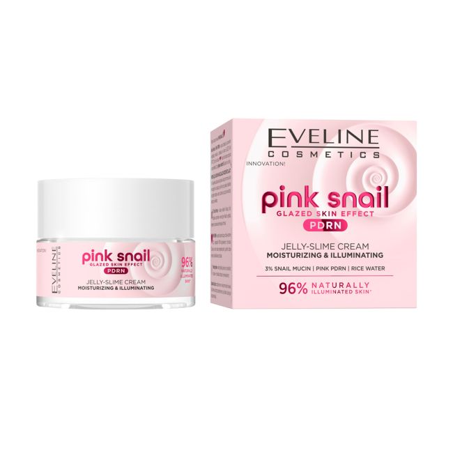 EVELINE PINK SNAIL PDRN JELLY - SLIME MOISTURIZING & ILLUMINATING veido kremas, 50 ml