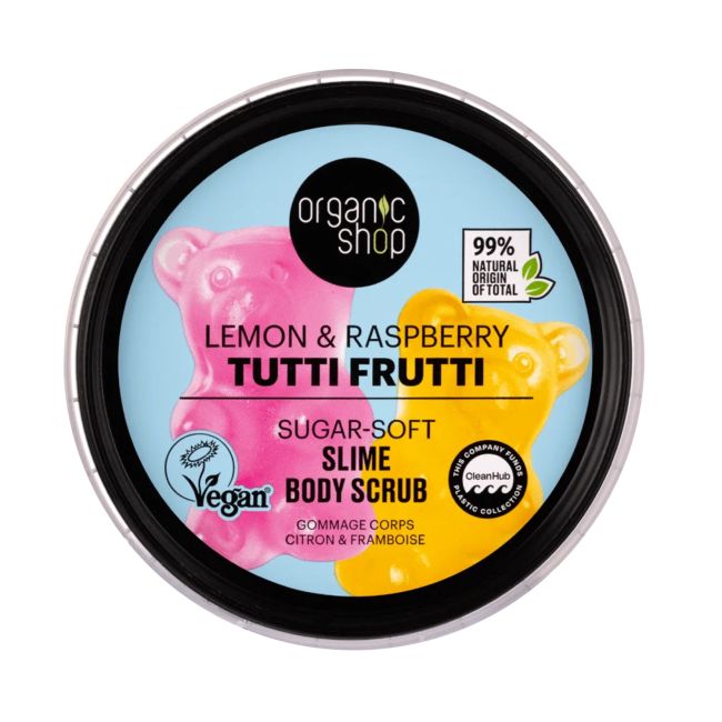 ORGANIC SHOP TUTTI FRUTTI SUGAR-SOFT LEMON & RASPBERRY SLIME kūno šveitiklis, 250 ml