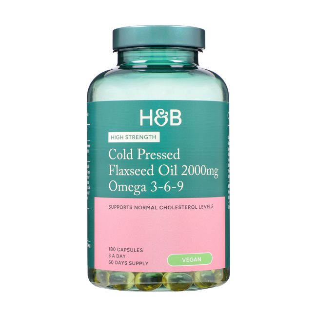 H&B HIGH STRENGTH linų sėmenų aliejus 2000 mg omega 3-6-9, 180 kapsulių