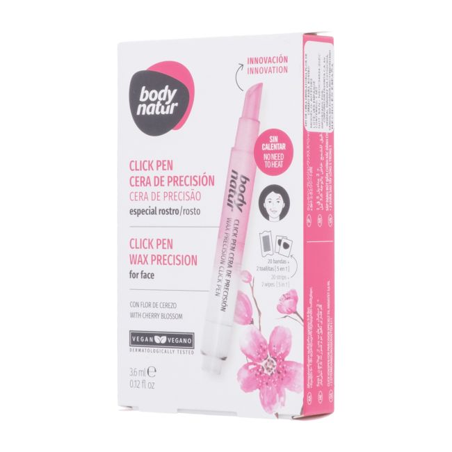 BODY NATUR depiliacinis vaško veido pieštukas (3.6 ml) + juostelės (20 vnt.)