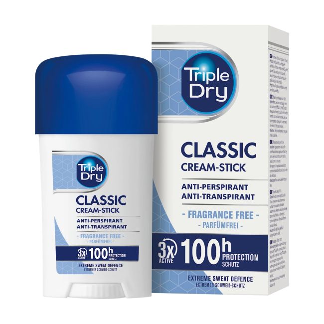 TRIPLE DRY CLASSIC CREAM FRAGRANCE FREE pieštukinis antiperspirantas, 45 ml