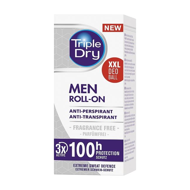 TRIPLE DRY MEN FRAGRANCE FREE rutulinis dezodorantas, 50 ml