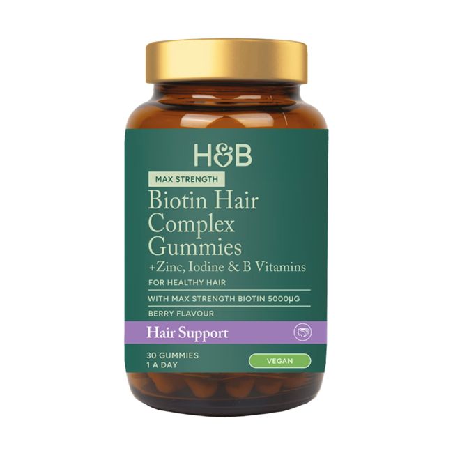 H&B MAX STRENGTH biotino kompleksas plaukams su cinku, jodu ir B grupės vitaminais, 30 guminukų