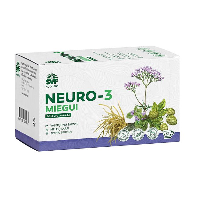 ŠVENČIONĖLIŲ VAISTAŽOLĖS NEURO 3 žolelių arbata miegui, 20 pakelių