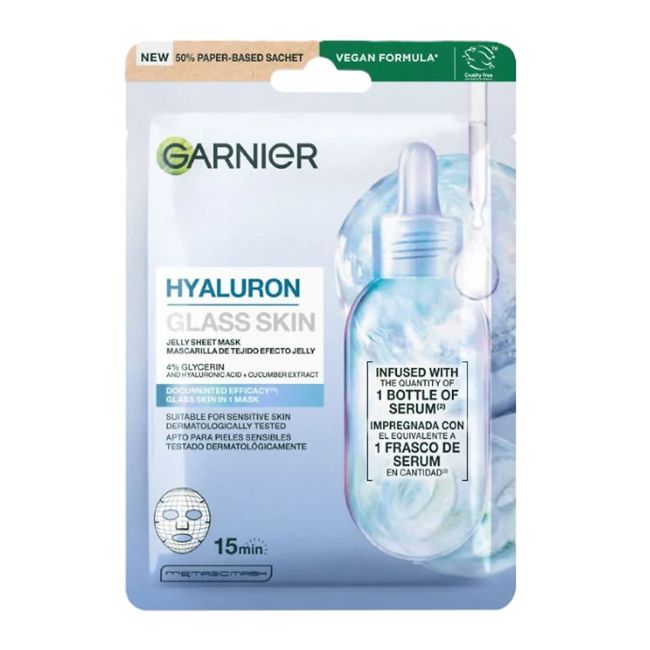 GARNIER HYALURON GLASS SKIN lakštinė veido kaukė, 27 g