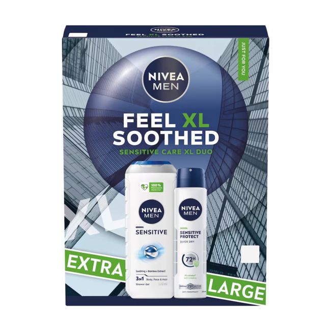 NIVEA FEEL XL SOOTHED SENSITIVE CARE XL DUO vyrų kosmetikos rinkinys