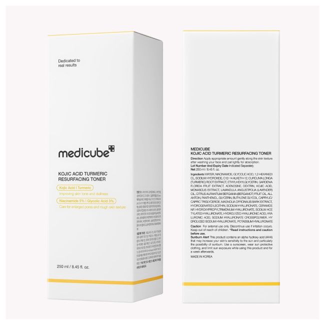 MEDICUBE KOJIC ACID TURMERIC RESURFACING veido tonikas, 250 ml
