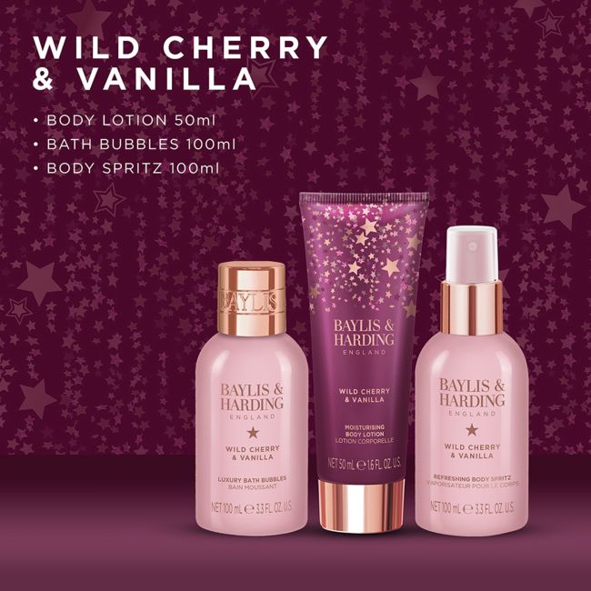 BAYLIS & HARDING PAMPER TRIO WILD CHERRY & VANILLA dovanų rinkinys