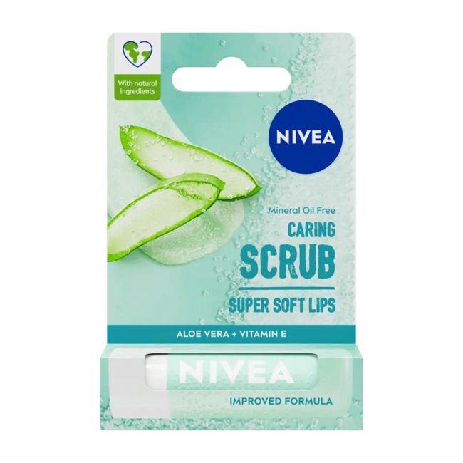 NIVEA CARING ALOE VERA lūpų šveitiklis balzamas, 4,8 g