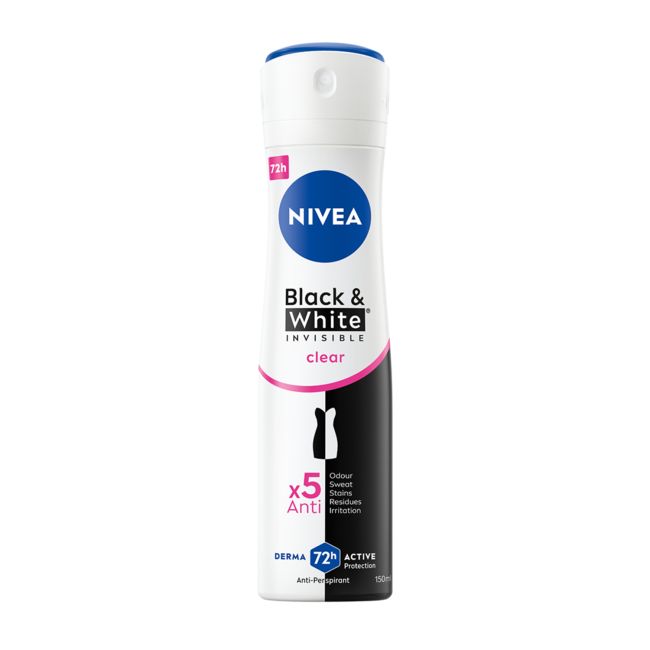 NIVEA BLACK WHITE CLEAR purškiamasis moterų dezodorantas, 150 ml