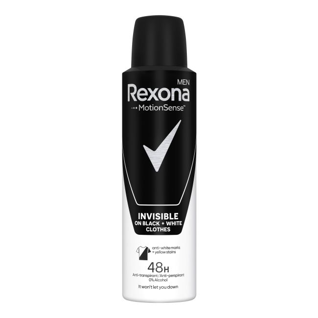 REXONA INVISIBLE BLACK + WHITE vyrų dezodorantas antiperspirantas, 150 ml