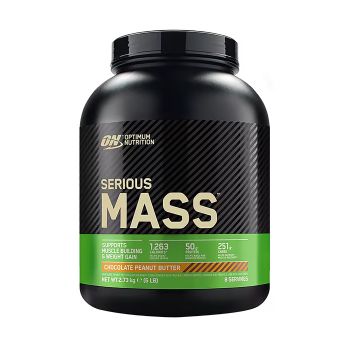 ON OPTIMUM NUTRITION SERIOUS MASS šokolado ir žemės riešutų sviesto skonio baltymų milteliai, 2,73kg
