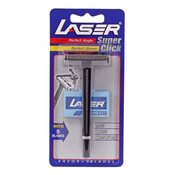 LASER SUPER CLICK vyrų skustuvas + skutimosi peiliukai (5 vnt.) - Eurokos