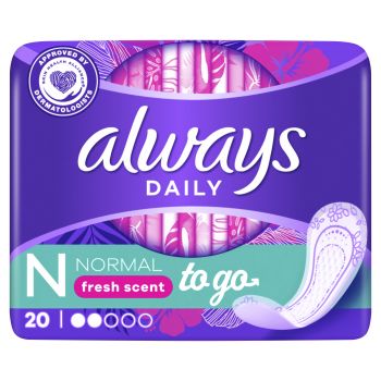 ALWAYS DAILIES SINGLES TO GO FRESH SCENT higieniniai įklotai (20 vnt.)