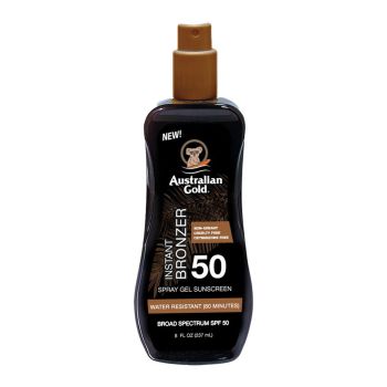AUSTRALIAN GOLD SPF50 apsauginis purškiamasis pienelis nuo saulės su bronzantu, 237 ml