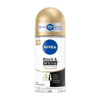 NIVEA BLACK & WHITE INVISIBLE SILKY SMOOTH rutulinis moterų dezodorantas, 50 ml