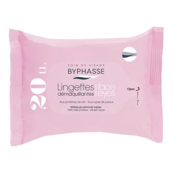 BYPHASSE MILK PROTEINS drėgnos servetėlės veido ir akių makiažui valyti (20 vnt.)