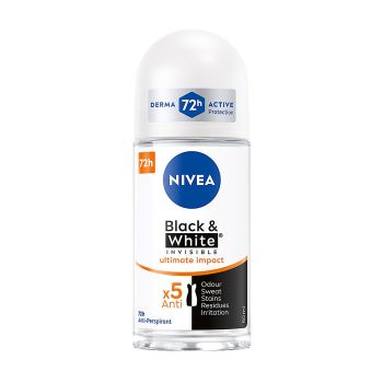NIVEA BLACK & WHITE INVISIBLE ULTIMATE IMPACT 5 IN 1 rutulinis antiperspirantas, 50 ml