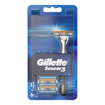 GILLETTE SENSOR3 skustuvas + skustuvo galvutės (5 vnt.)