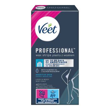 VEET EASY-GEL SENSITIVE SKIN depiliacinės kūno ir kojų vaško juostelės (40 vnt.)