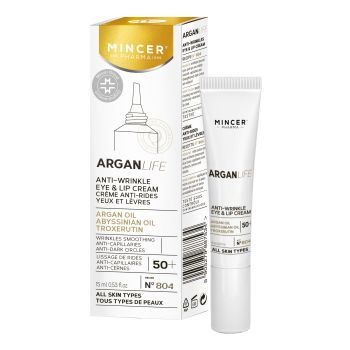 MINCER ARGAN LIFE ANTI-WRINKLE paakių ir lūpų kremas, 15 ml