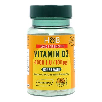 H&B HIGH STRENGTH Vitaminas D3 4000 T.V. (100 µg), 120 tablečių