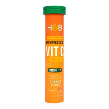 H&B HIGH STRENGTH vitaminas C ir cinkas, 20 šnypščiųjų tablečių