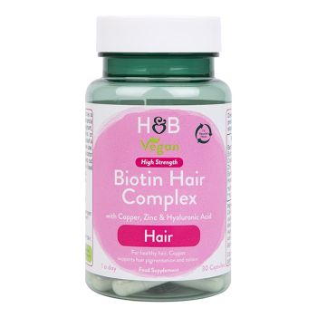 H&B HIGH STRENGTH vitaminų kompleksas su biotinu plaukams, 30 kapsulių