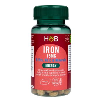 H&B Geležis + B Vitaminai, vitaminas C ir mineralai,, 90 tablečių