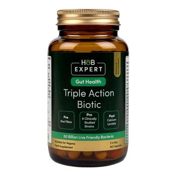 H&B EXPERT TRIPLE ACTION BIOTIC GUT FORMULA gerosios bakterijos, 50 milijardų, 60 kapsulių