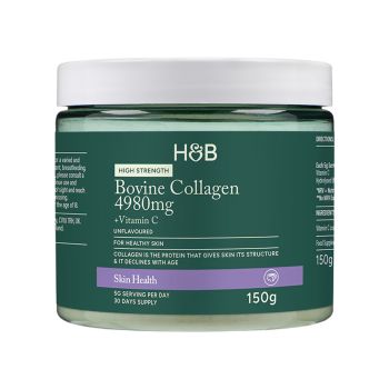 H&B HIGH STRENGTH galvijų kolagenas 4980 mg ir vitaminas C, milteliai, 150 g
