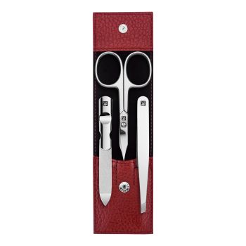 ZWILLING CLASSIC LEATHER CASE RED manikiūro rinkinys