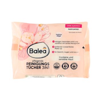 BALEA PFLEGENDE 3IN1 drėgnos servetėlės makiažui valyti (25 vnt.)