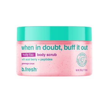 B.FRESH WHEN IN DOUBT, BUFF IT OUT FRUITY FRIZZ kūno šveitiklis, 200 g